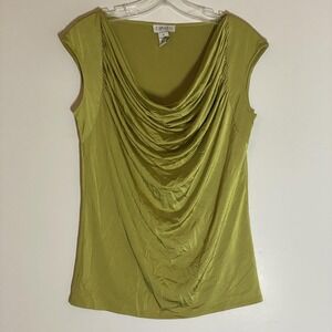 Carmen Marc Valvo Top Womens Medium Green Drape Cowl Neck Sleeveless Blouse Nice